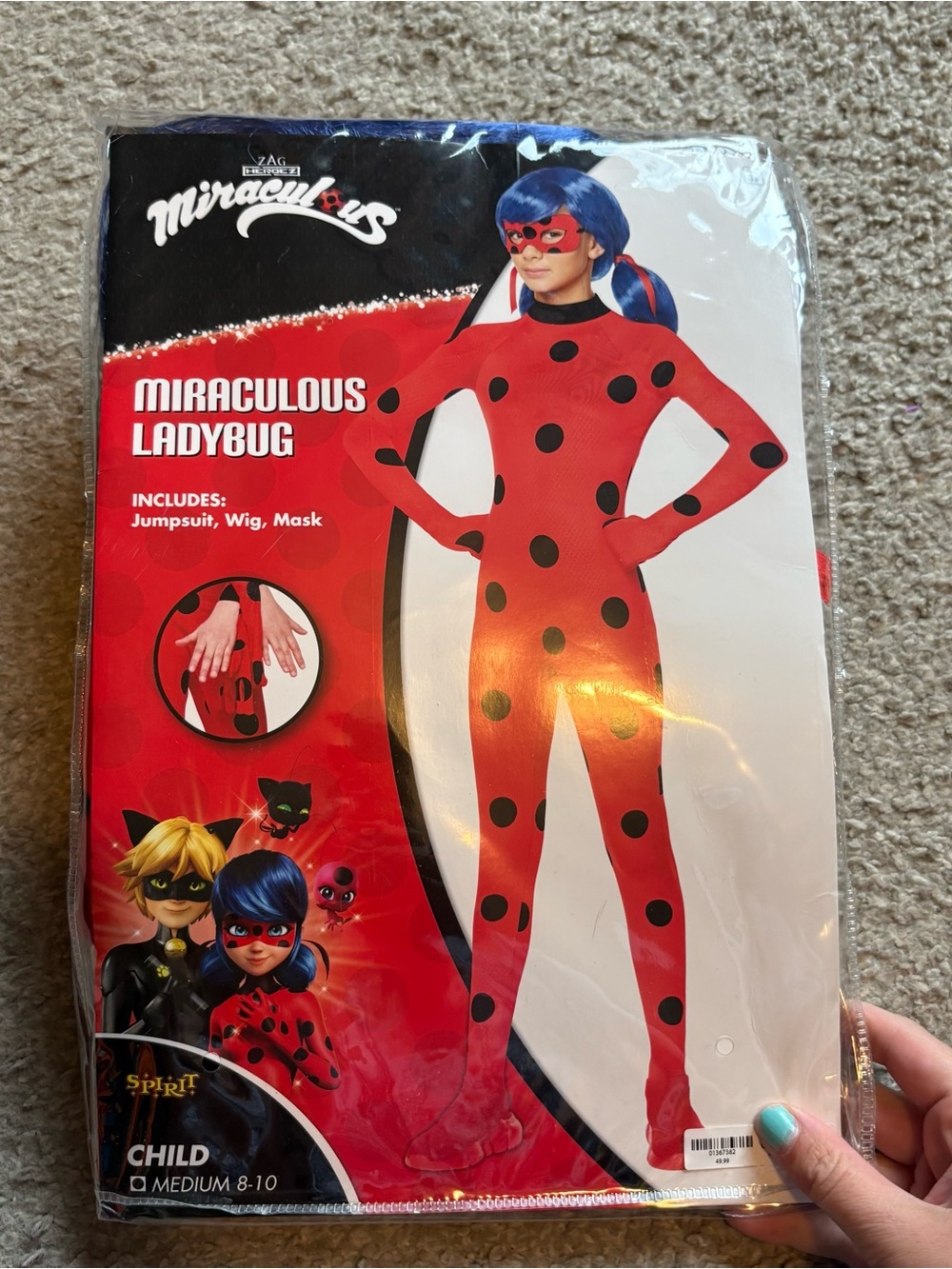 Spirit Miraculous Ladybug Kids Costume Medium 8-10 Halloween Red Blue Wig